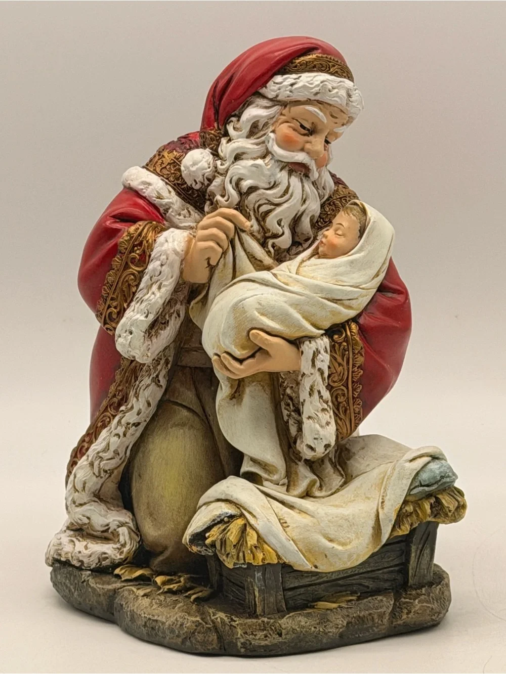 Kneeling Adoring Santa Claus Holding Infant Christ 7